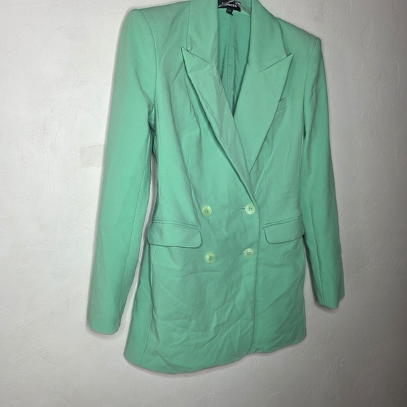 Express Double Breasted Padded Shoulder Hourglass Blazer Mind Green Size 4 - Picture 4 of 16